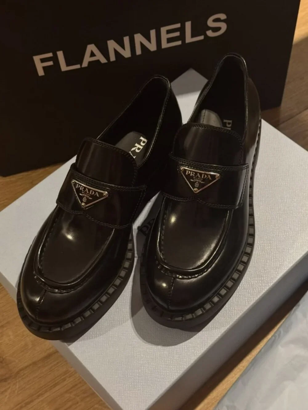 Black Leather Slip On Loafers Chunky Sole
